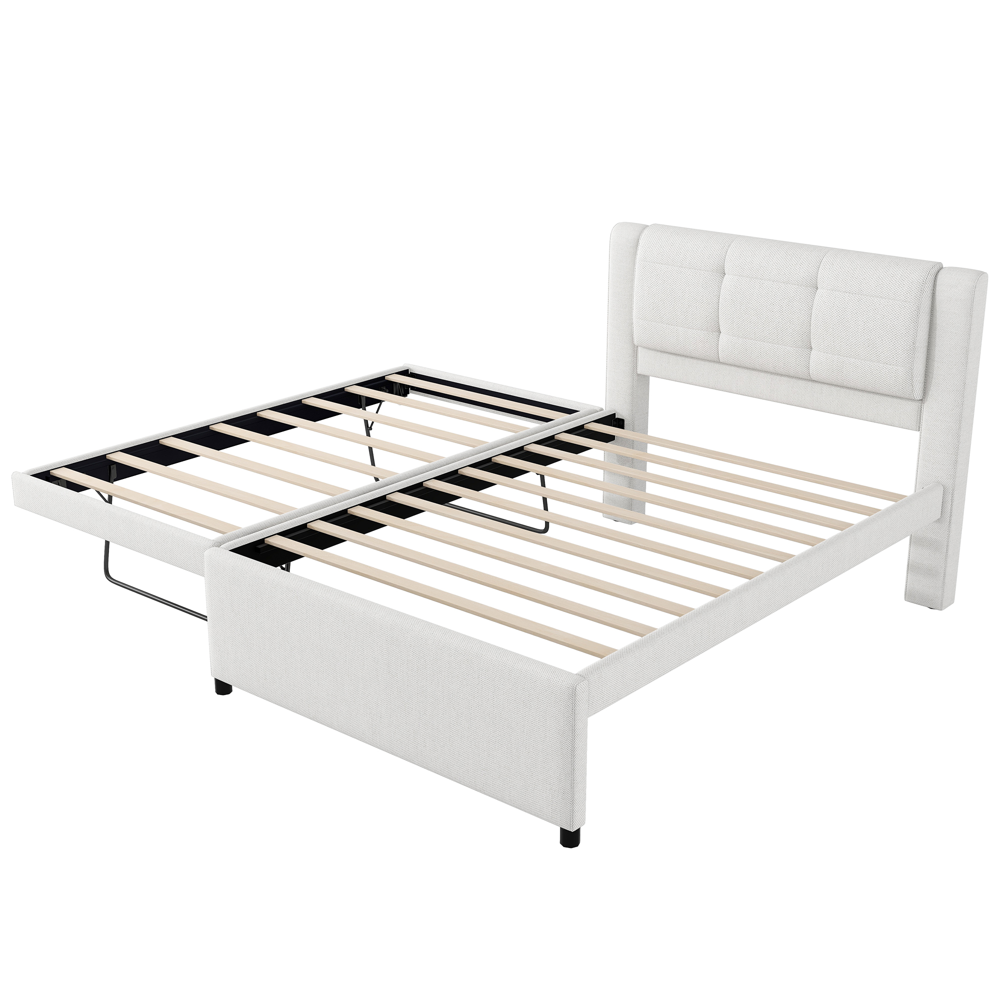 Full Size Upholstery Platform Bed With Trundle, Trundle Can Be Flat Or Erected 16 Full Size Upholstery Platform Bed With Trundle, Trundle Can Be Flat Or Erected