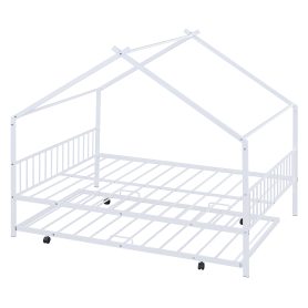 Full Size Metal House Bed With Twin Size Trundle