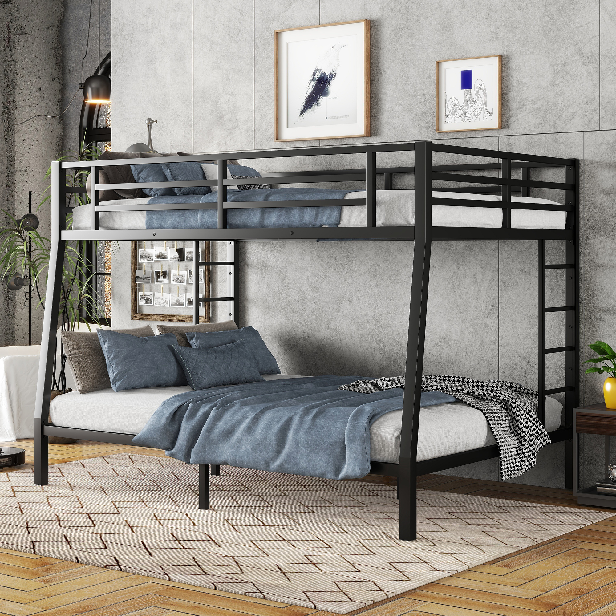Metal Full XL over Queen Bunk Bed for Teens and Adults,Space-Saving/Noise Reduced/No Box Spring Needed
