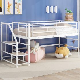 Mid Loft Bed With Storage Stairs, Twin Size