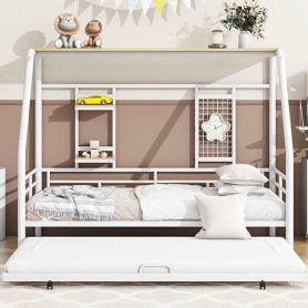 Full Size Metal House Bed With Trundle