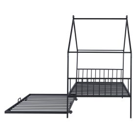 Twin Size Metal House Bed with Twin Size Trundle