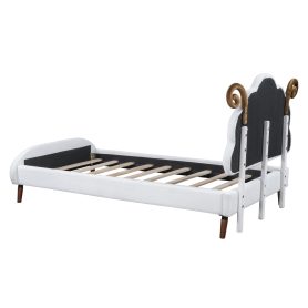 Twin Size Upholstered Platform Bed with Sheep-Shaped Headboard