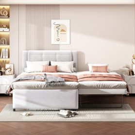 Full Size Upholstery Platform Bed With Trundle, Trundle Can Be Flat Or Erected 24 Full Size Upholstery Platform Bed With Trundle, Trundle Can Be Flat Or Erected