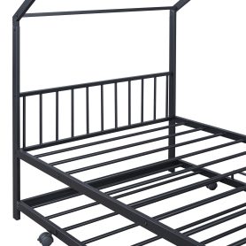 Twin Size Metal House Bed with Twin Size Trundle