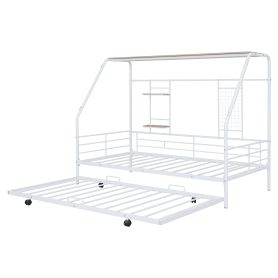 Full Size Metal House Bed With Trundle