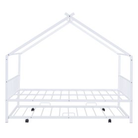 Full Size Metal House Bed With Twin Size Trundle