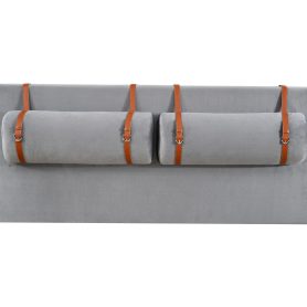 Full Size Upholstered Platform Bed, Two Outlets and USB Charging Ports on Both Sides, Two Bedside Pillows, Storage Shelves