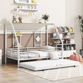Full Size Metal House Bed With Trundle