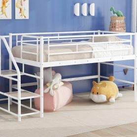 Mid Loft Bed With Storage Stairs, Twin Size