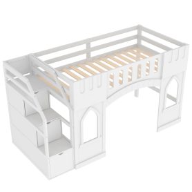 Twin Size Loft Bed with Storage Staircase and Window 32 Twin Size Loft Bed with Storage Staircase and Window