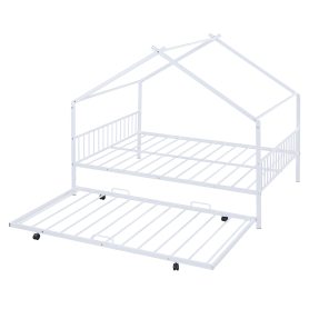 Full Size Metal House Bed With Twin Size Trundle