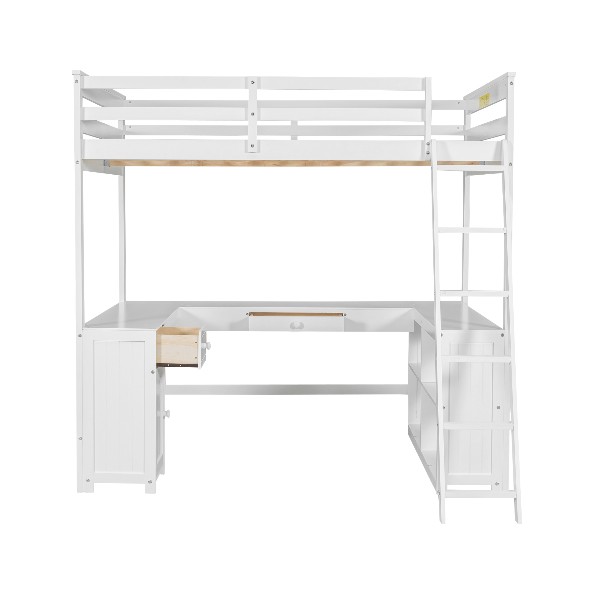 Full Size Loft Bed with U-shaped Desk, Drawers and Storage Shelves 19 Full Size Loft Bed with U-shaped Desk, Drawers and Storage Shelves