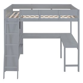 Full Size Loft Bed with Ladder, Desk and Shelf