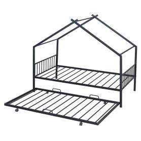 Twin Size Metal House Bed with Twin Size Trundle