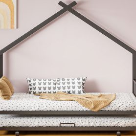 Twin Size Metal House Bed with Twin Size Trundle