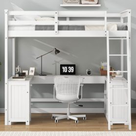 Full Size Loft Bed with U-shaped Desk, Drawers and Storage Shelves 26 Full Size Loft Bed with U-shaped Desk, Drawers and Storage Shelves