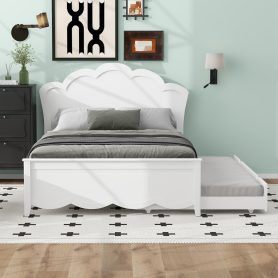 Full Size Wood Platform Bed with Headboard and Twin Size Trundle