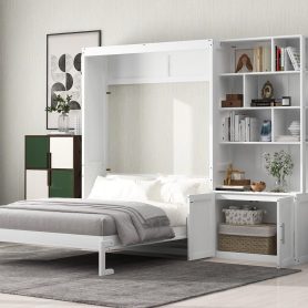 Full Size Murphy Bed with Multiple Storage Shelves and A Cabinet 27 Full Size Murphy Bed with Multiple Storage Shelves and A Cabinet