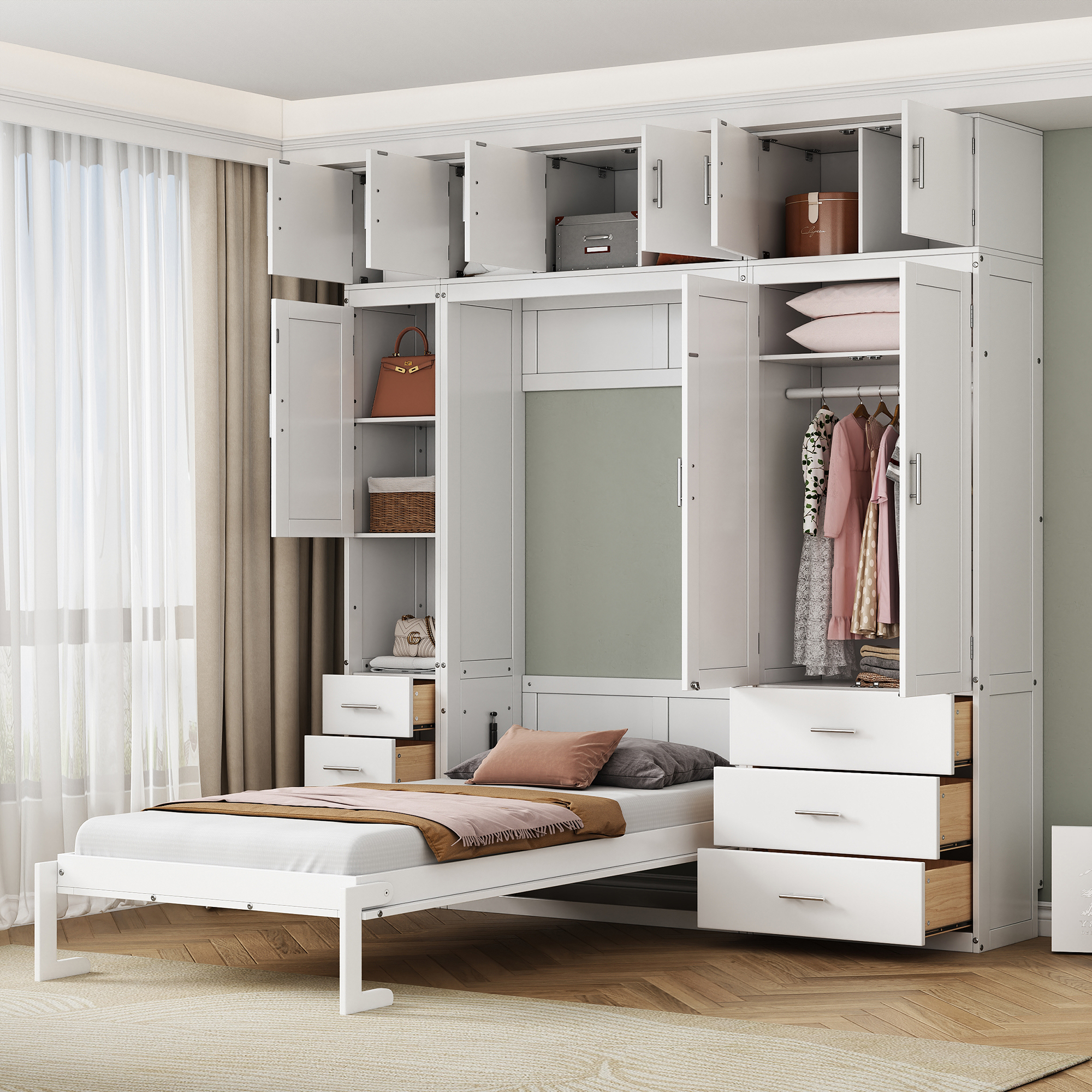 Twin Size Murphy Bed with Lockers and Wardrobes 5 Twin Size Murphy Bed with Lockers and Wardrobes
