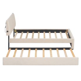 Teddy Fleece Twin Size Upholstered Platform Bed with Trundle