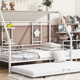 Full Size Metal House Bed With Trundle