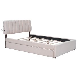 Teddy Fleece Full Size Upholstered Platform Bed with Trundle 24 Teddy Fleece Full Size Upholstered Platform Bed with Trundle
