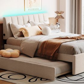 Teddy Fleece Full Size Upholstered Platform Bed with Trundle 32 Teddy Fleece Full Size Upholstered Platform Bed with Trundle