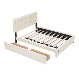 Queen Size Upholstered Platform Bed With Trundle And Drawers