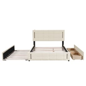 Queen Size Upholstered Platform Bed With Trundle And Drawers