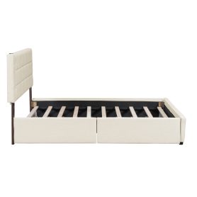 Queen Size Upholstered Platform Bed With Trundle And Drawers
