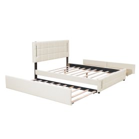 Queen Size Upholstered Platform Bed With Trundle And Drawers