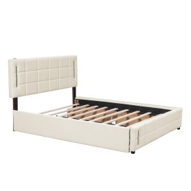 Queen Size Upholstered Platform Bed With Trundle And Drawers