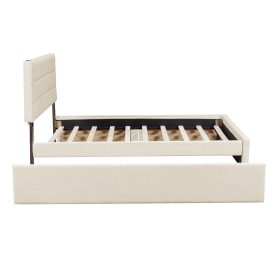 Queen Size Upholstered Platform Bed With Trundle And Drawers
