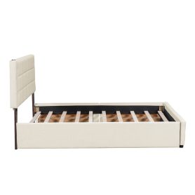 Queen Size Upholstered Platform Bed With Trundle And Drawers