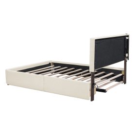 Queen Size Upholstered Platform Bed With Trundle And Drawers