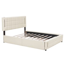 Queen Size Upholstered Platform Bed With Trundle And Drawers