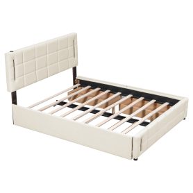 Queen Size Upholstered Platform Bed With Trundle And Drawers