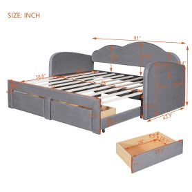 Twin Size Upholstered Daybed with Cloud-Shaped Backrest, Trundle & 2 Drawers and USB Ports