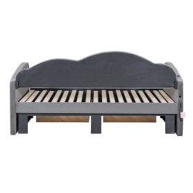 Twin Size Upholstered Daybed with Cloud-Shaped Backrest, Trundle & 2 Drawers and USB Ports