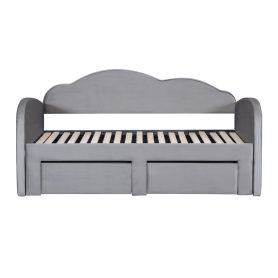 Twin Size Upholstered Daybed with Cloud-Shaped Backrest, Trundle & 2 Drawers and USB Ports