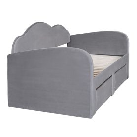 Twin Size Upholstered Daybed with Cloud-Shaped Backrest, Trundle & 2 Drawers and USB Ports