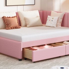 Full Size Upholstered Daybed with 2 Storage Drawers