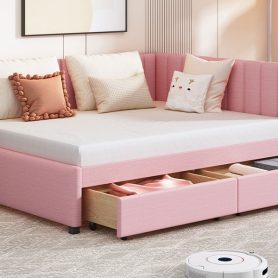 Full Size Upholstered Daybed with 2 Storage Drawers