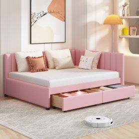 Full Size Upholstered Daybed with 2 Storage Drawers