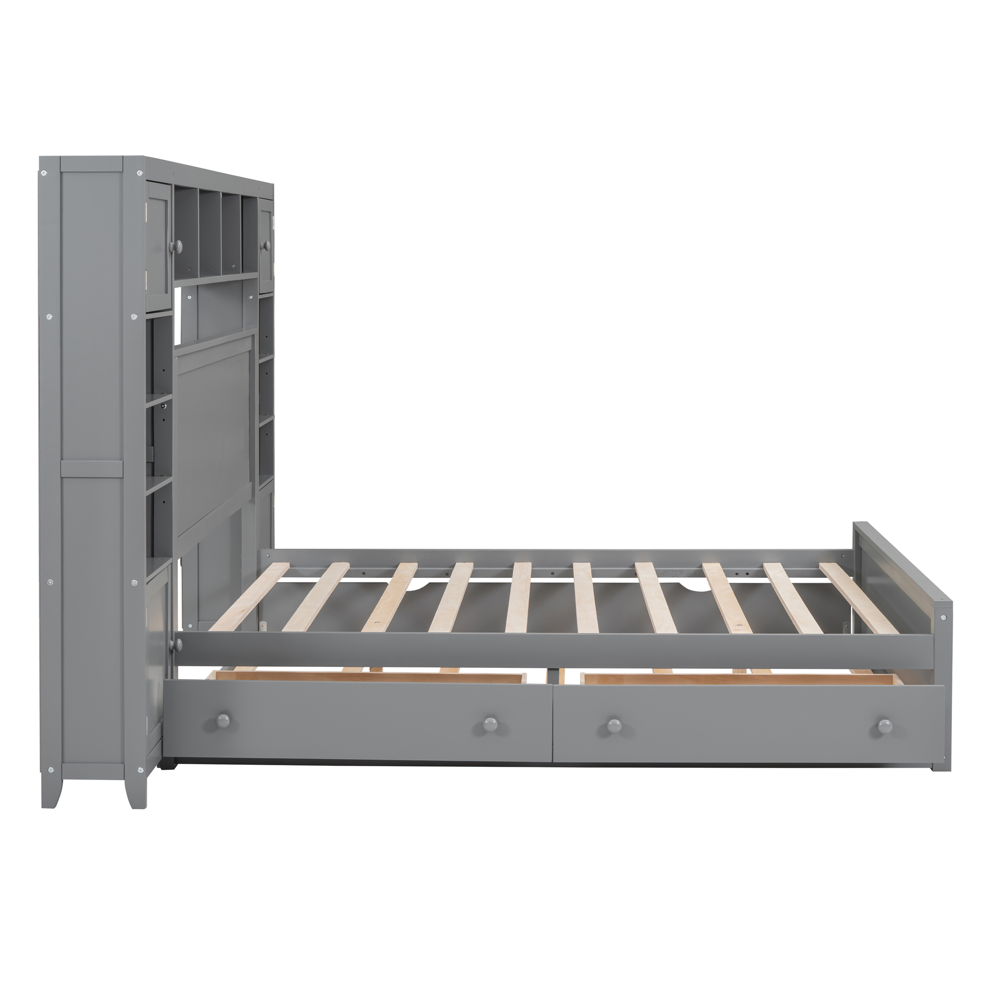 Full Size Wooden Bed With All-in-One Cabinet, Shelf and Sockets 13 Full Size Wooden Bed With All-in-One Cabinet, Shelf and Sockets