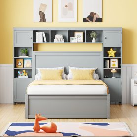 Full Size Wooden Bed With All-in-One Cabinet, Shelf and Sockets 26 Full Size Wooden Bed With All-in-One Cabinet, Shelf and Sockets