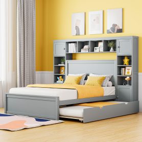 Full Size Wooden Bed With All-in-One Cabinet, Shelf and Sockets 25 Full Size Wooden Bed With All-in-One Cabinet, Shelf and Sockets