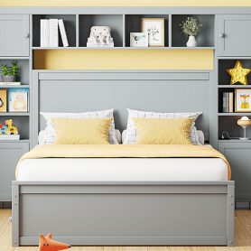 Full Size Wooden Bed With All-in-One Cabinet, Shelf and Sockets 44 Full Size Wooden Bed With All-in-One Cabinet, Shelf and Sockets