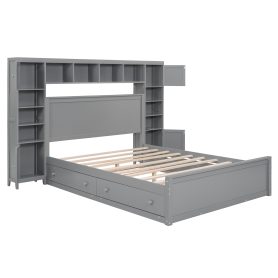 Queen Size Wooden Bed With All-in-one Cabinet, Shelf And Sockets